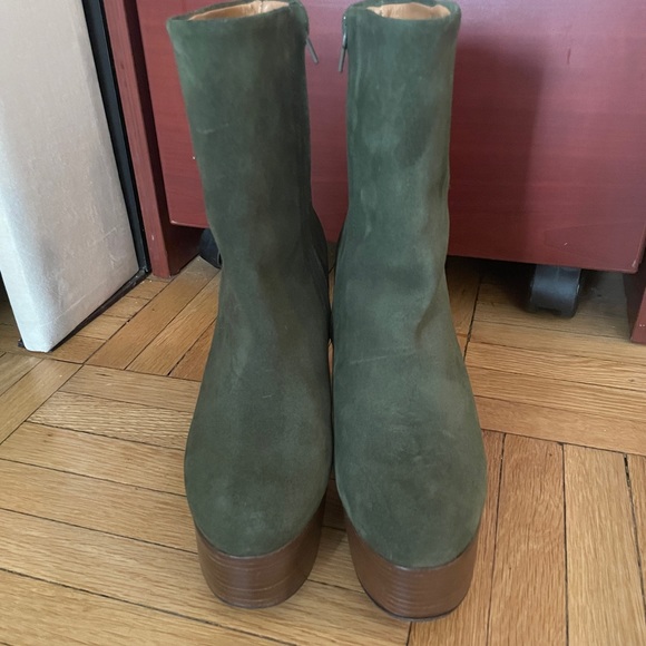 Free People Friday Night Platform Green Suede Boots Size 37 - Picture 2 of 4